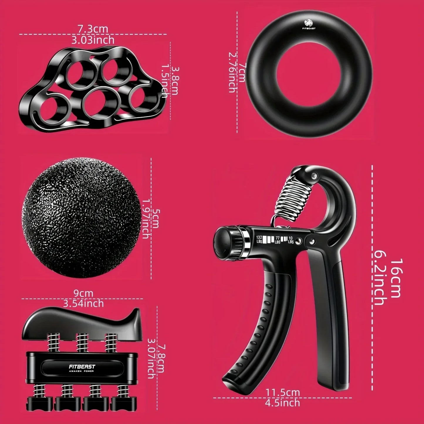 Grip Strengthener - 5 Piece Kit with Adjustable Resistance