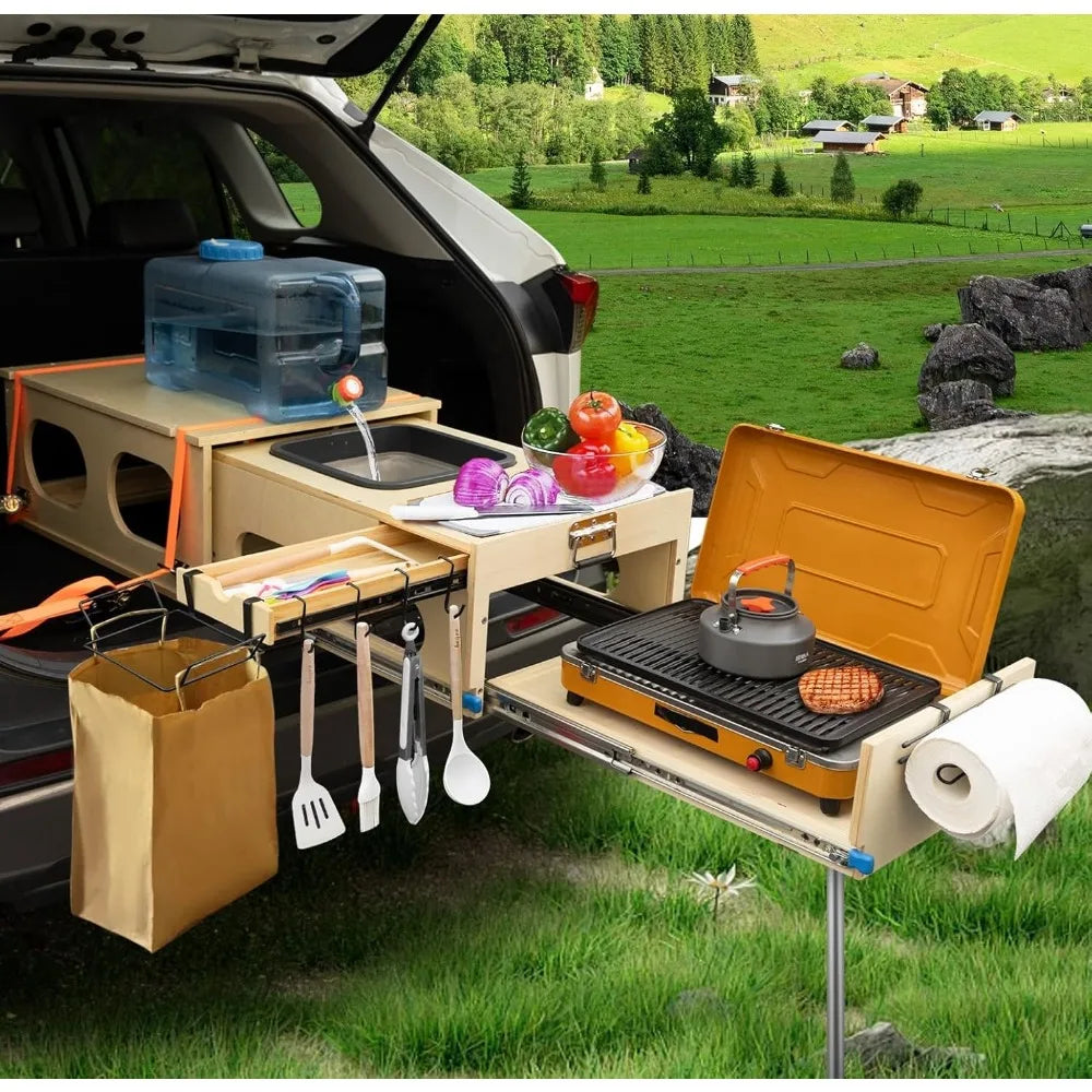 All-in-One Camp Kitchen Box 30 Second Set Up, Camping Table