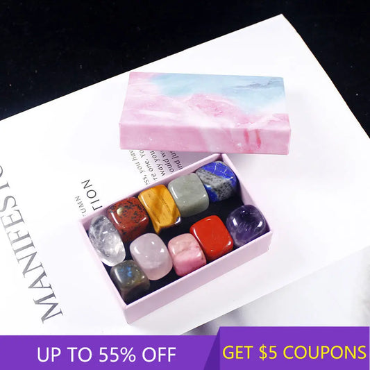 10Pcs Natural Chakra Healing Crystal Polished Tumbled Stone Set