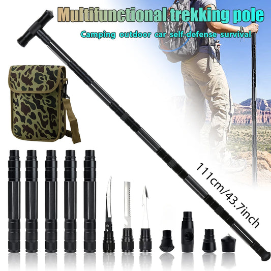 Multi Mountaineering Stick with Camouflage Backpack T-shaped Retractable Tool