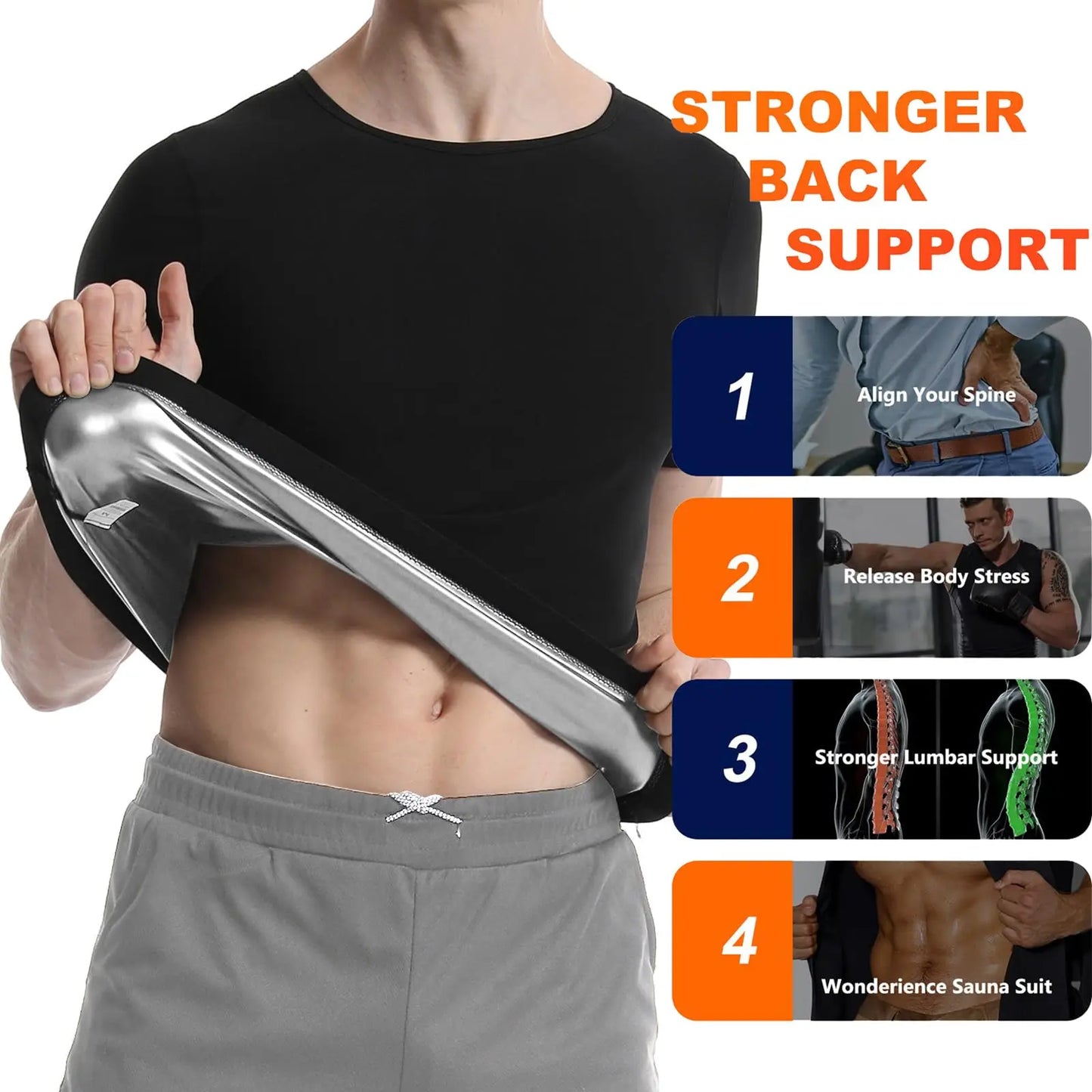 Pop Closets Sauna Shirt for Men Short Sleeve Compression T Shirt Weight Loss Body Shaper for Workout Sports