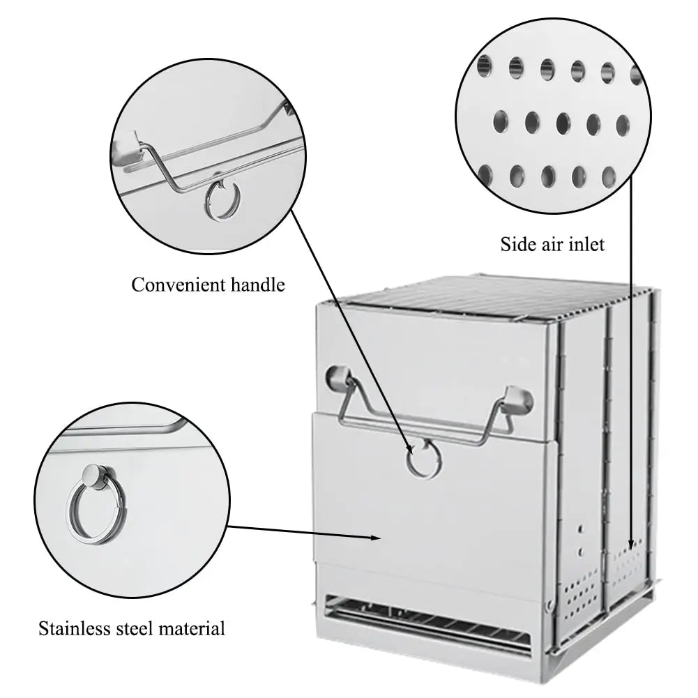 Camping Wood Burning Stove With Grill Collapsible Backpacking Rocket Stove