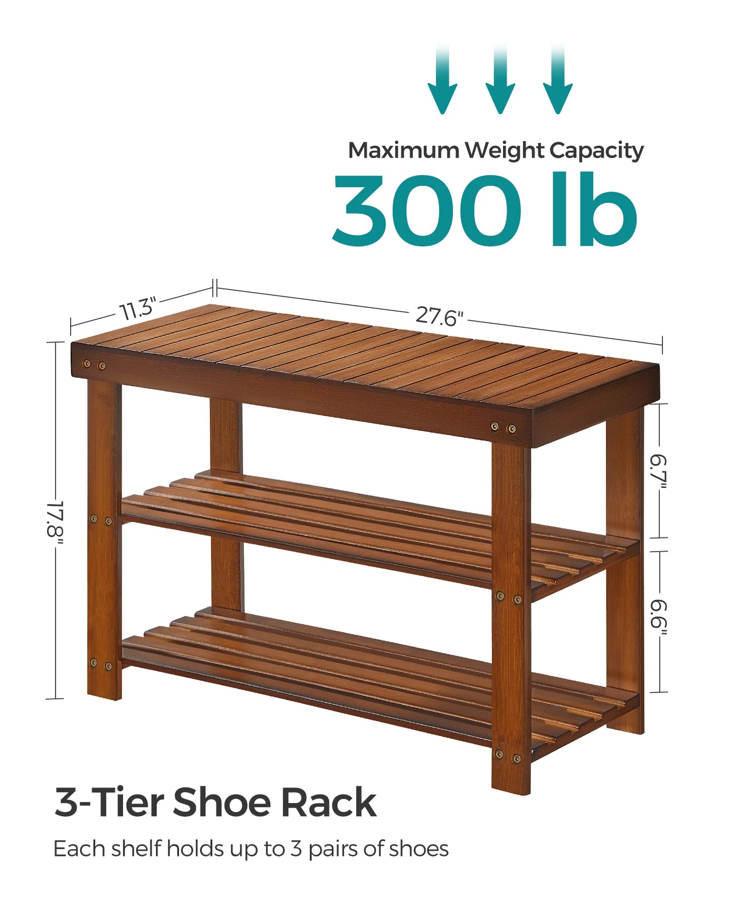 SONGMICS Shoe Rack Bench, 3-Tier Bamboo Storage Organizer