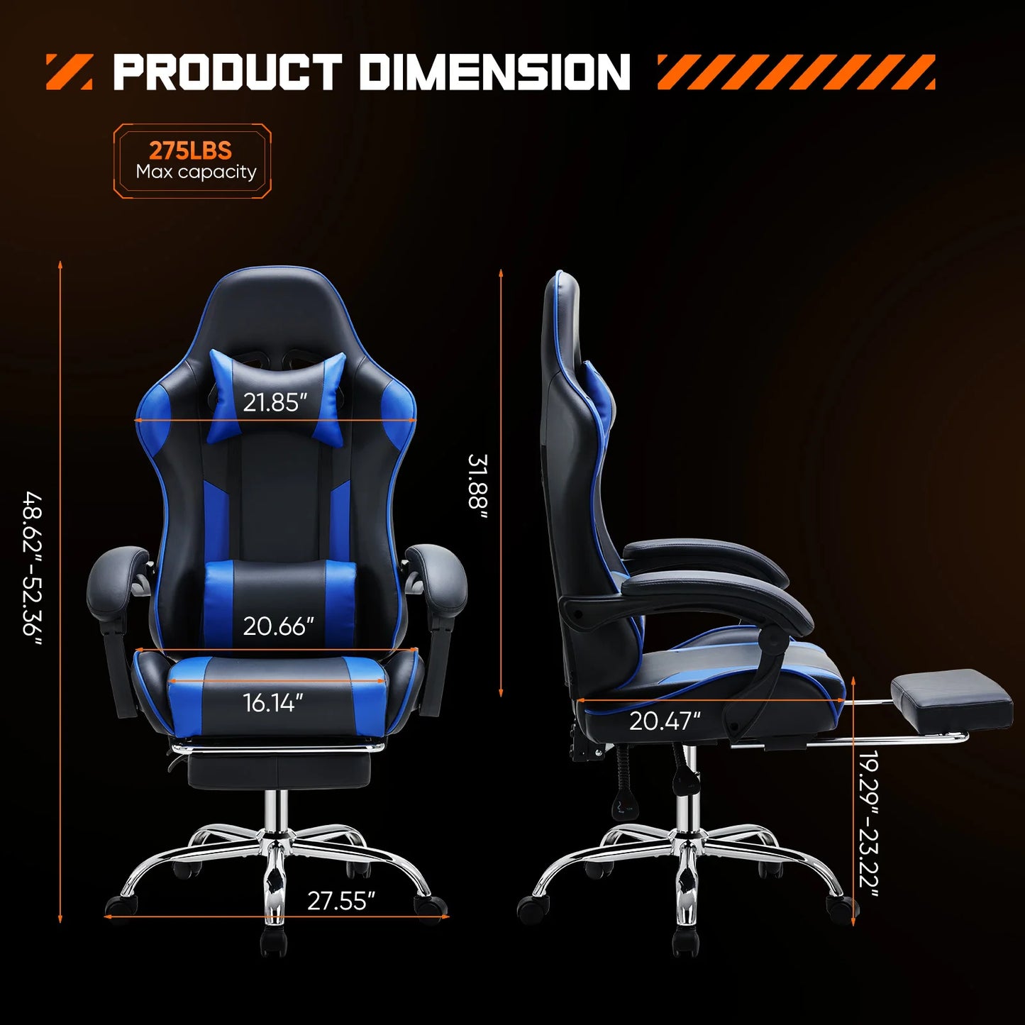 JHK Ergonomic Racing Gaming Chair Adjustable Swivel PU Leather