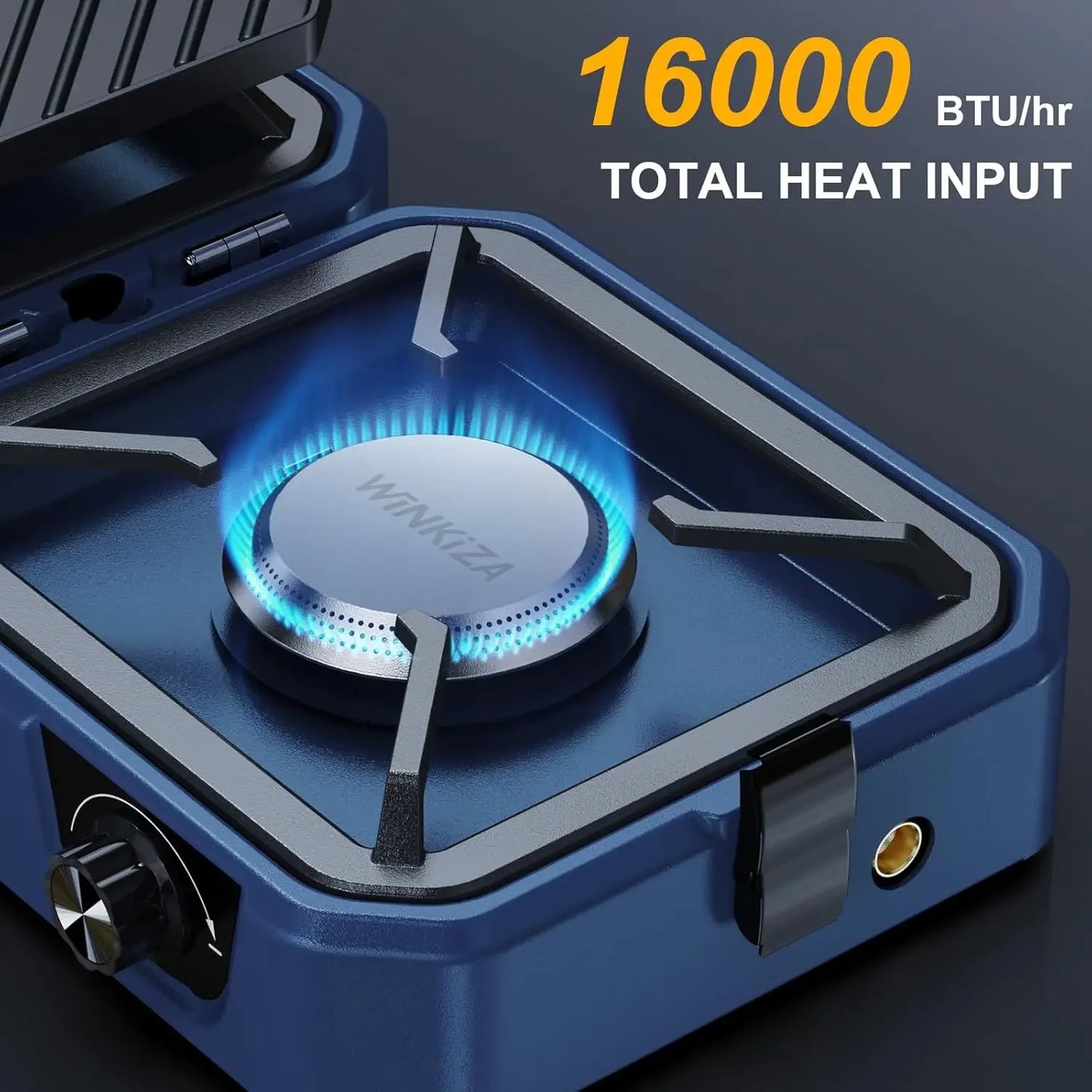 Camping Stove with Grill, Foldable Camp Stove with 16,000 BTU, Two Burners with Pie