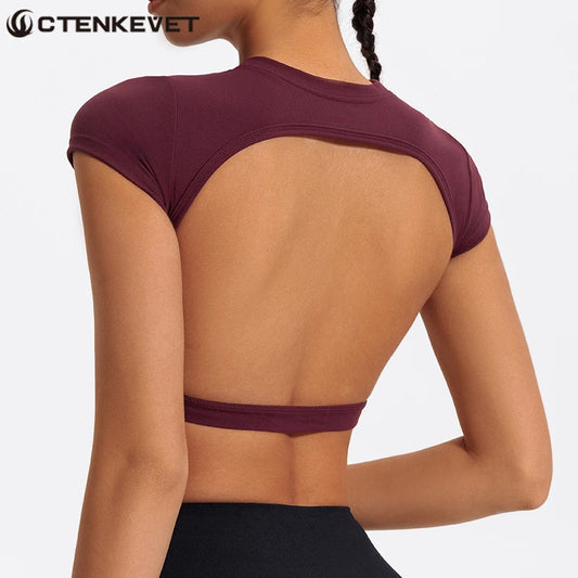Ctenkevet Sports Short Top Women Fitness Yoga Wear Gym T-Shirt