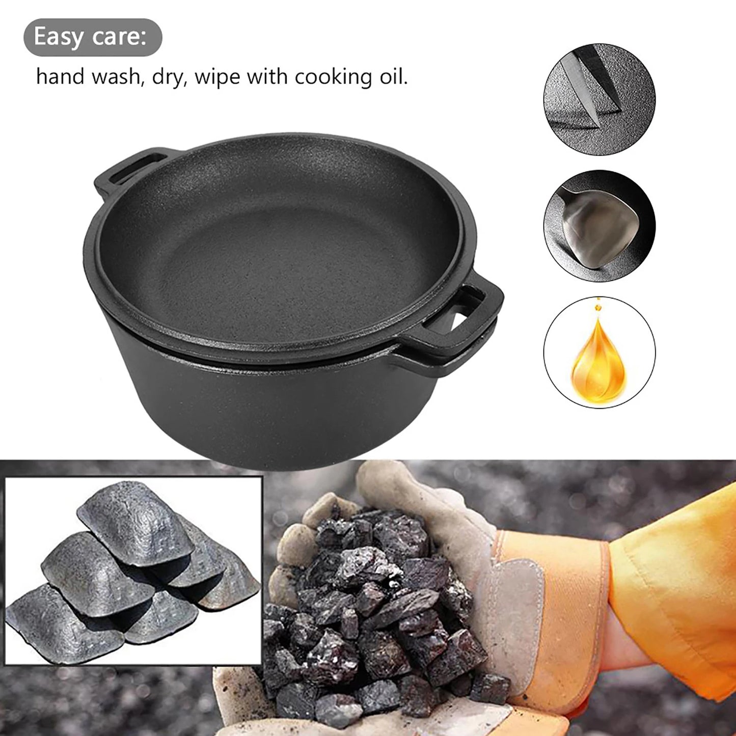 Cast Iron Dutch Oven Pot with Skillet Lid Cooking Pan Set