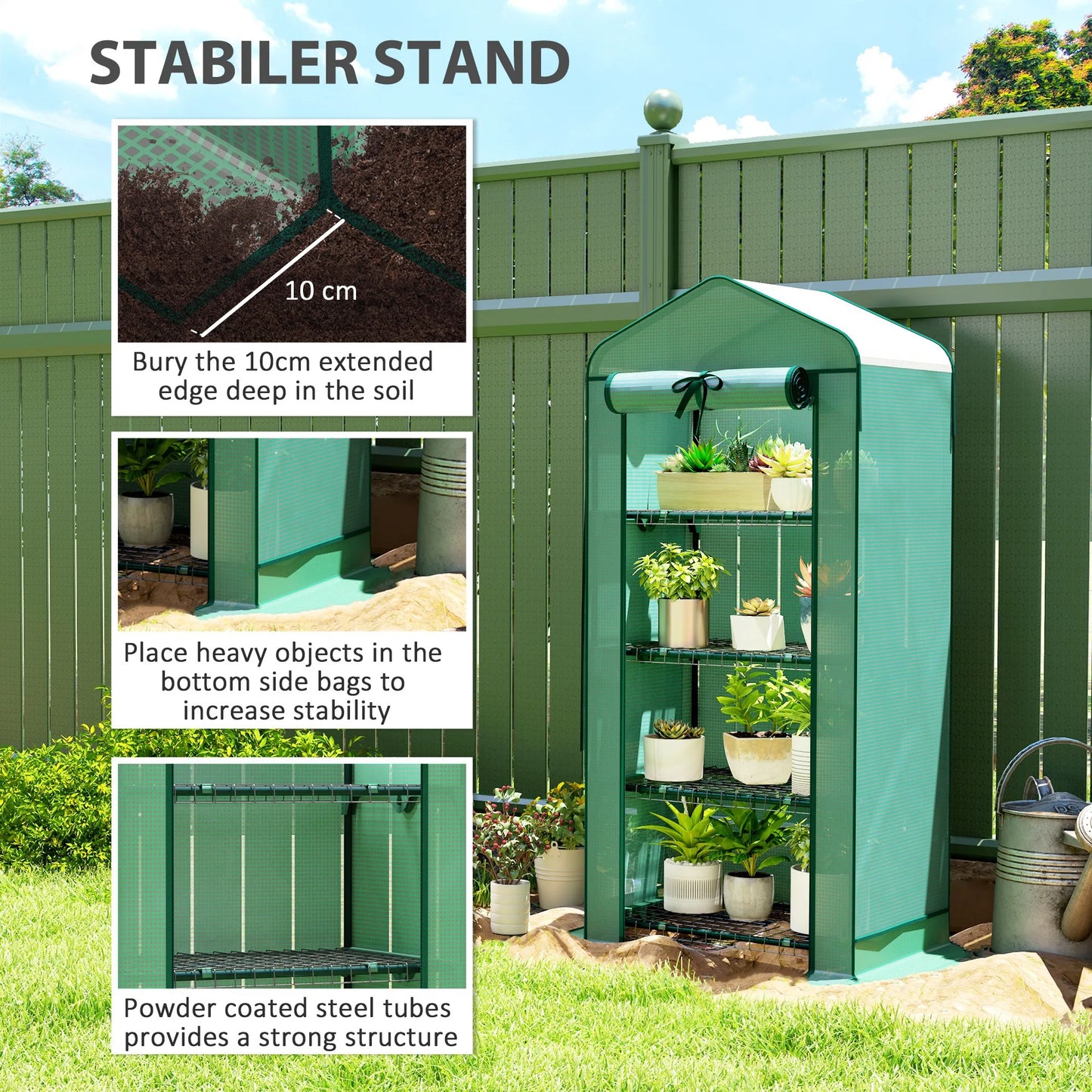 Outsunny 4 Tier Mini Greenhouse with Screen Roof Portable