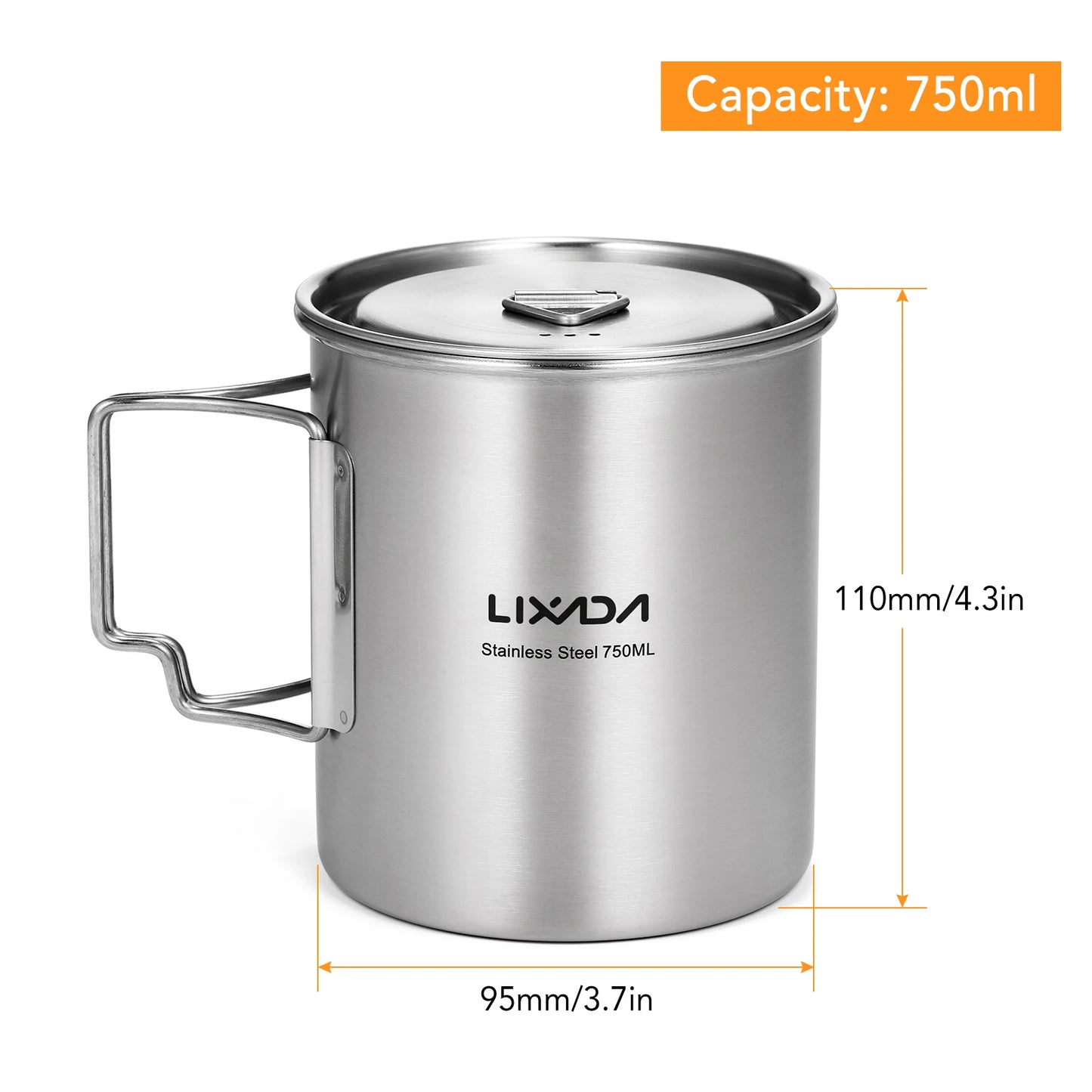 Lixada 750ml Outdoor Stainless Steel Water Cup Mug with Lid