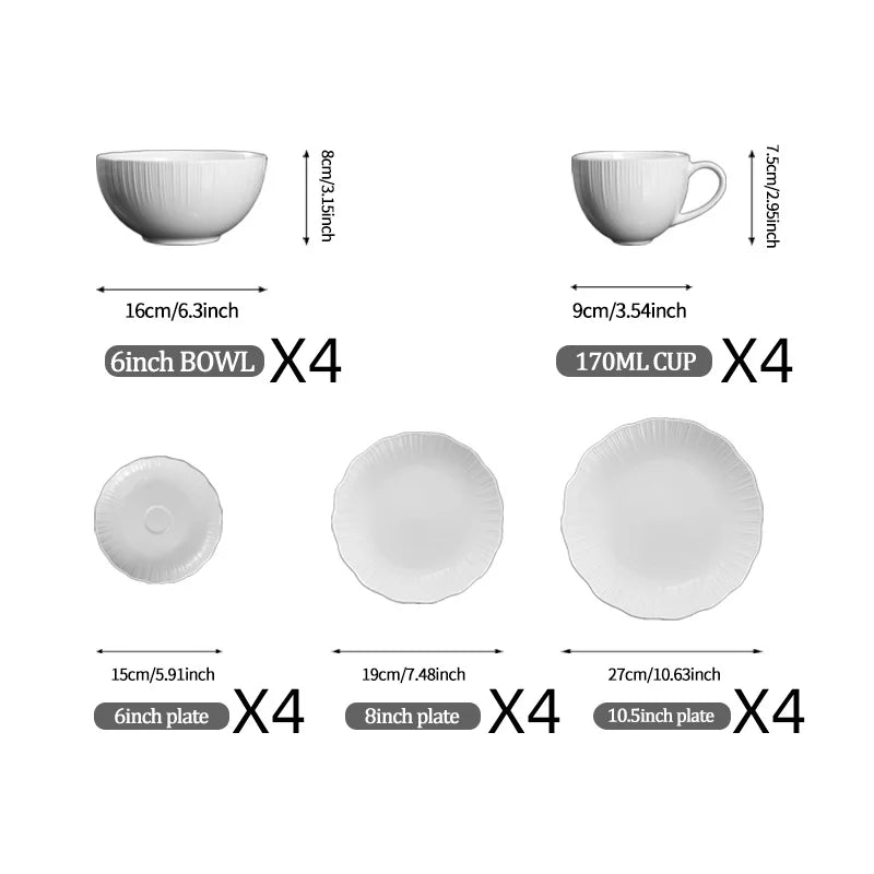 12/20-Piece Porcelain Dinner Set Elegant White Ceramic Bowls and Plates