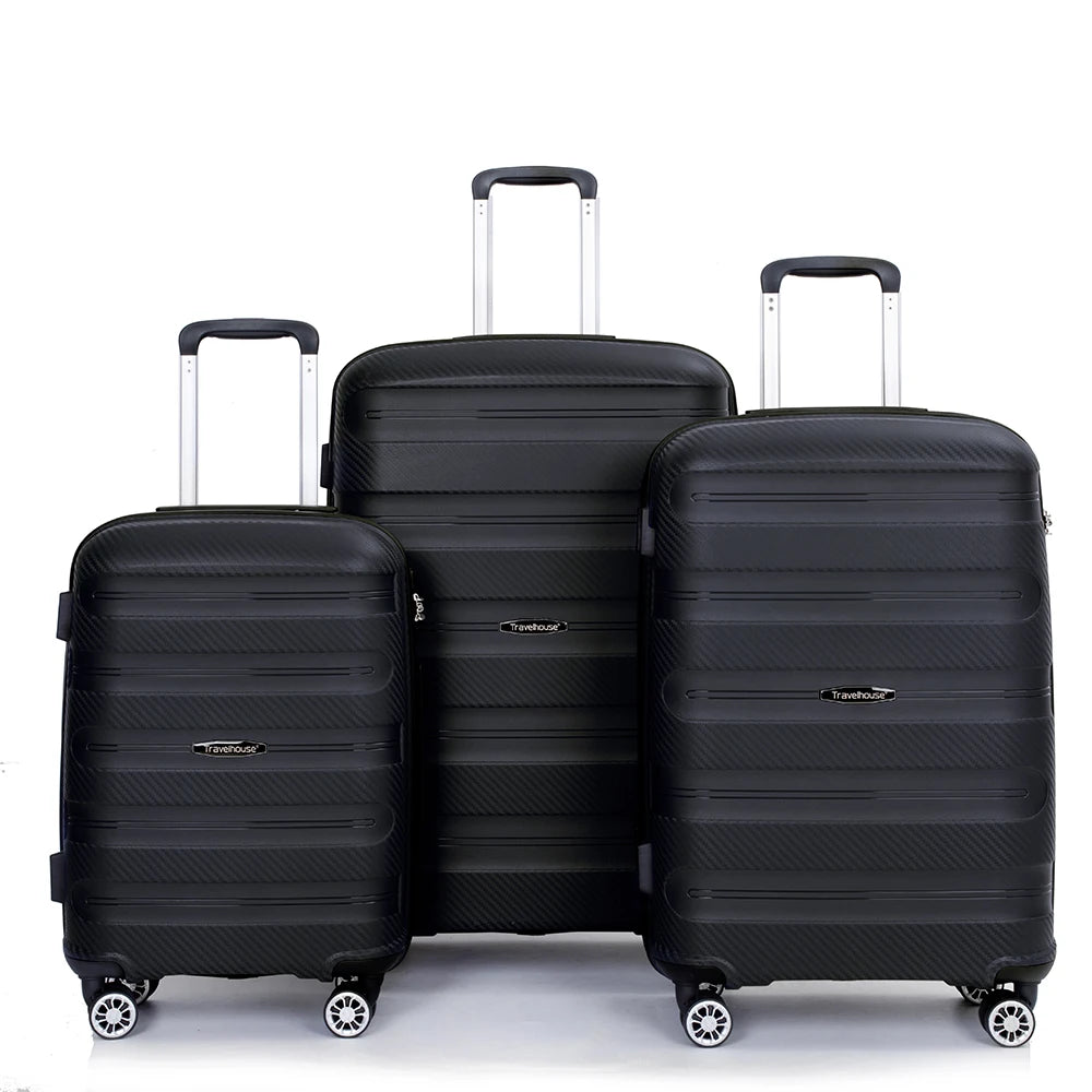 Travelhouse hardshell 3 Piece Set, PP Hard Wheel Suitcase Set with Spinner Wheels, TSA Lock, 20“24”28“