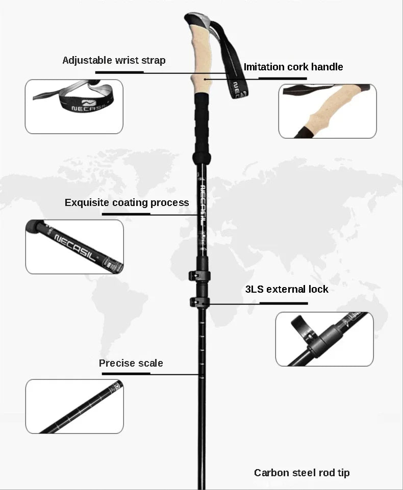 2PCS Trekking Telescopic Ultralight  Hiking Cane
