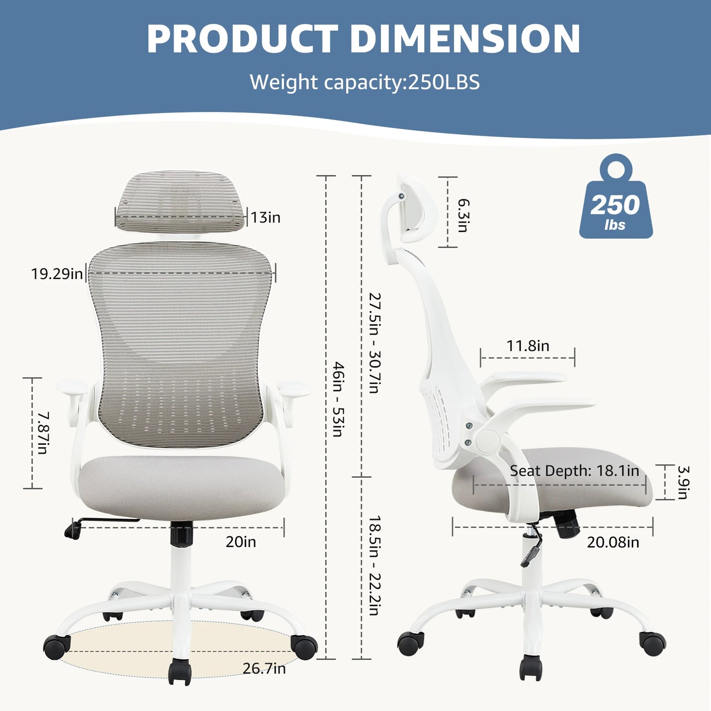 JHK Mesh Ergonomic Office Desk Chair Adjustable Headrests