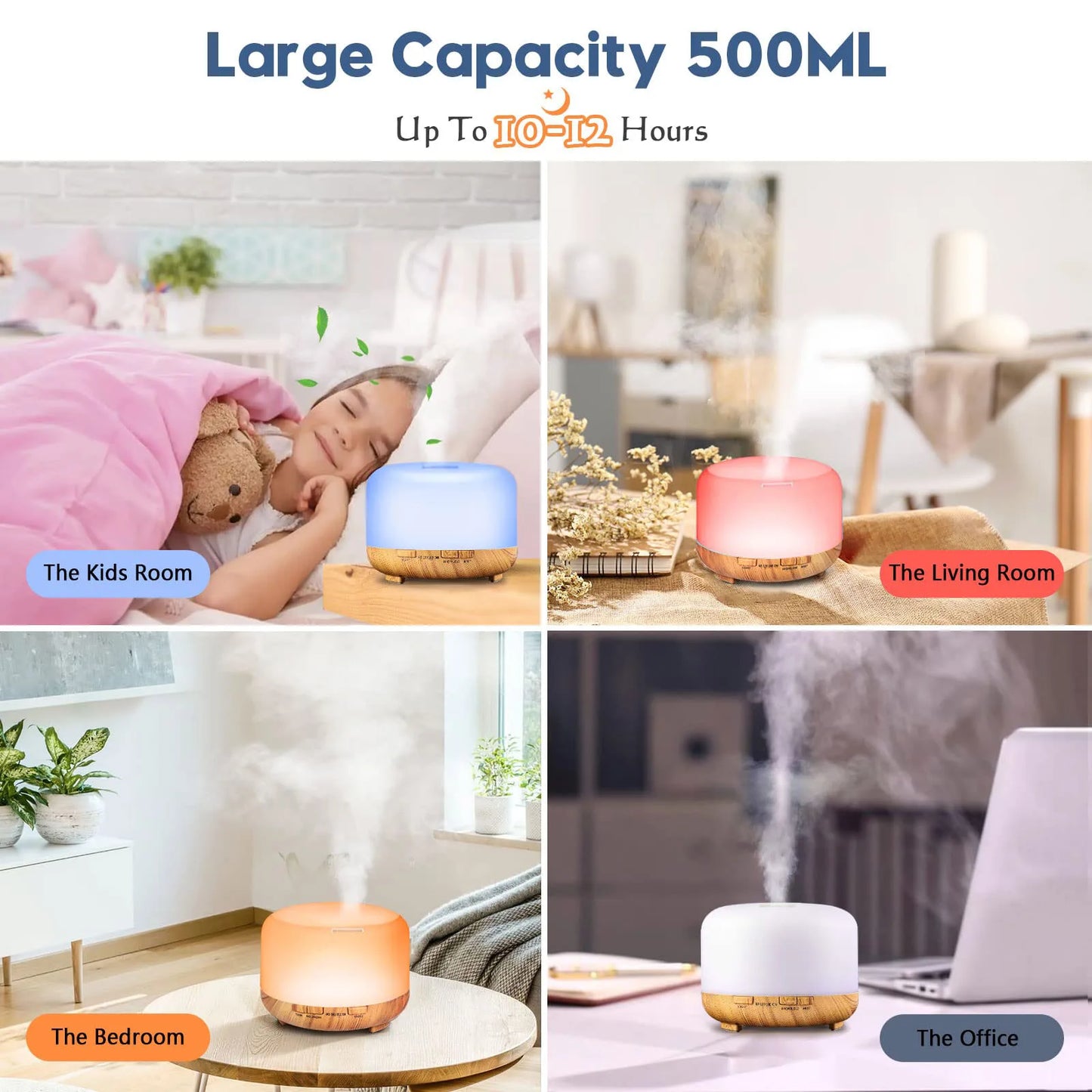 500ML Aromatherapy Oil Diffuser Essential Oil Aroma Diffuser Humidifier for Home Office