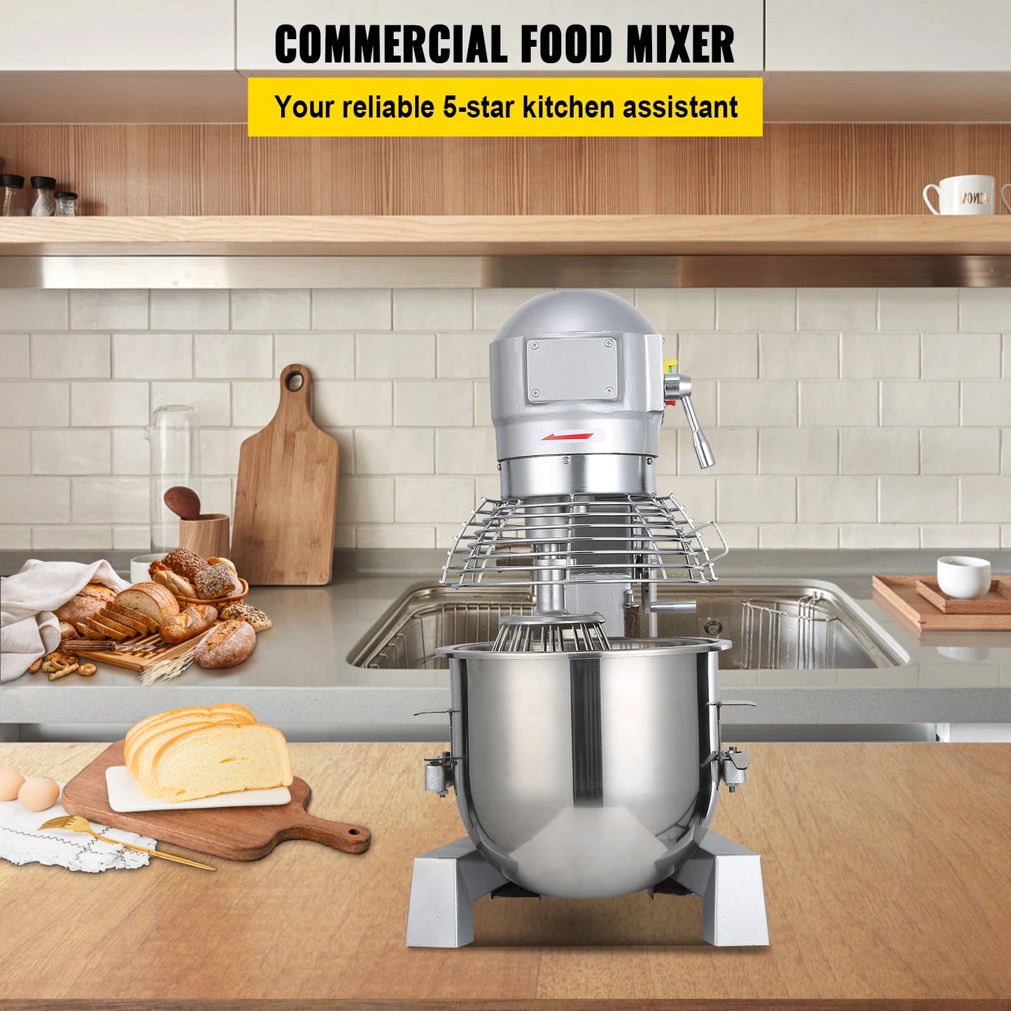 VEVOR Commercial Food Mixer 10Qt 450W Heavy Duty Stainless Steel