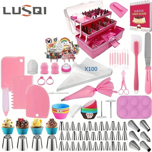 337Pcs Cake Decorating Tools Piping Bags and  Rotating Cake Turntable Stand Set Spatula Set DIY Fondant Pastry Baking Tool