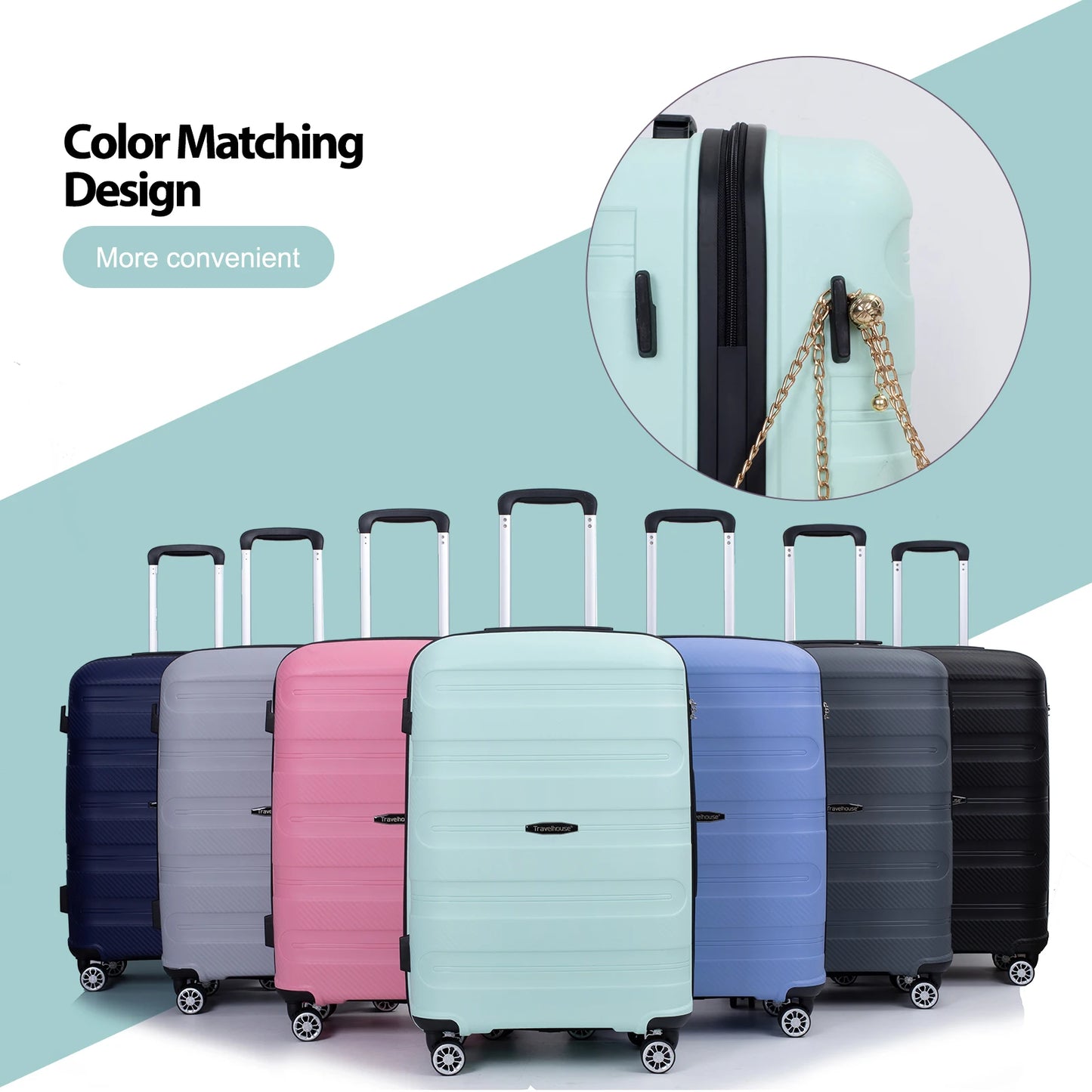 Travelhouse hardshell 3 Piece Set, PP Hard Wheel Suitcase Set with Spinner Wheels, TSA Lock, 20“24”28“