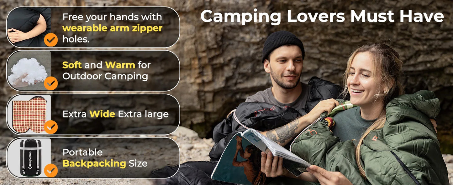 KingCamp Flannel Sleeping Bag for Camping, Stretchable Polyester-cotton
