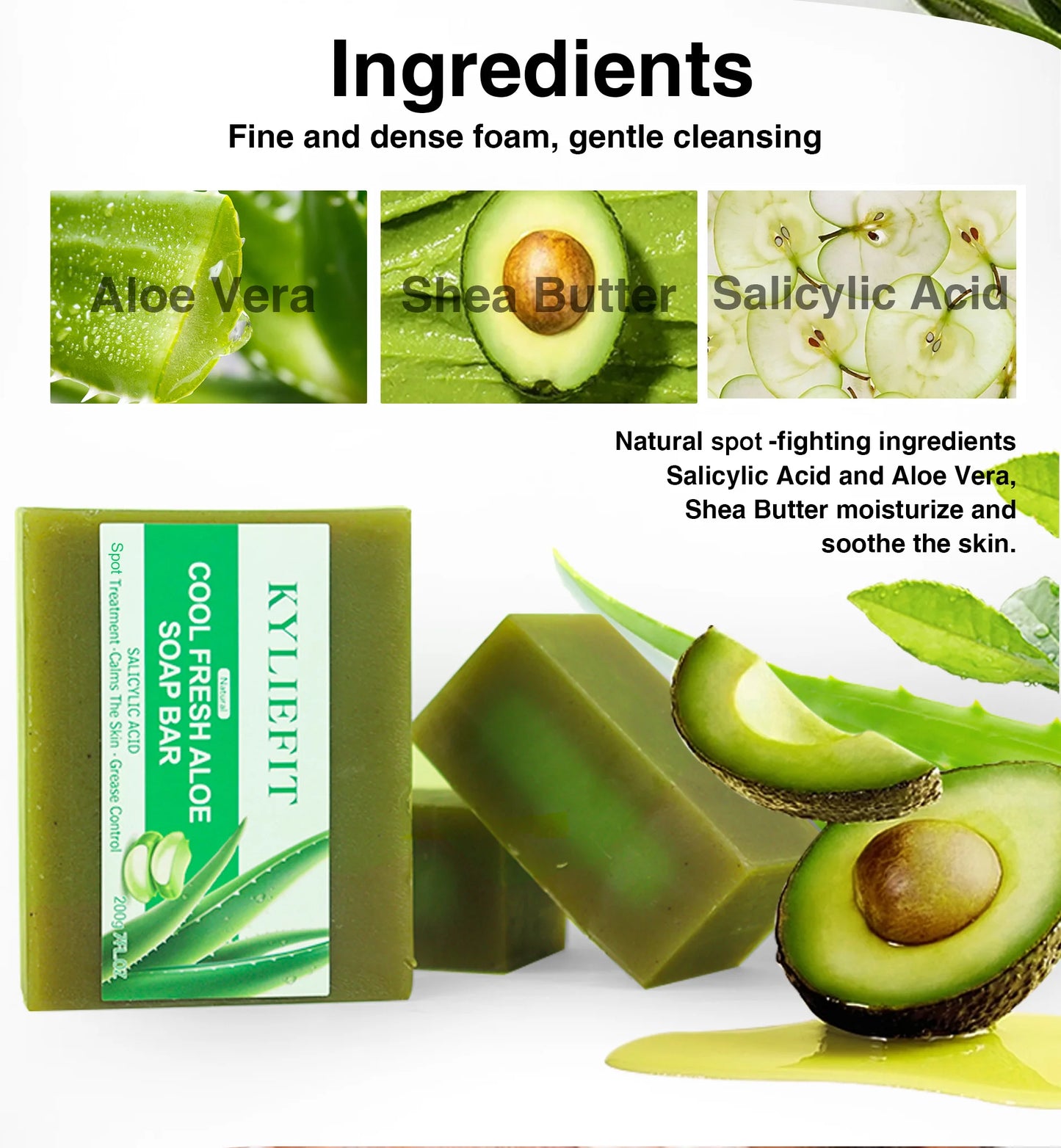 Cool Fresh Aloe Soap Bar, Reduce Acne and Black Spots, Clean Skin, Oil Control, Exfoliation, For Face And Body Use