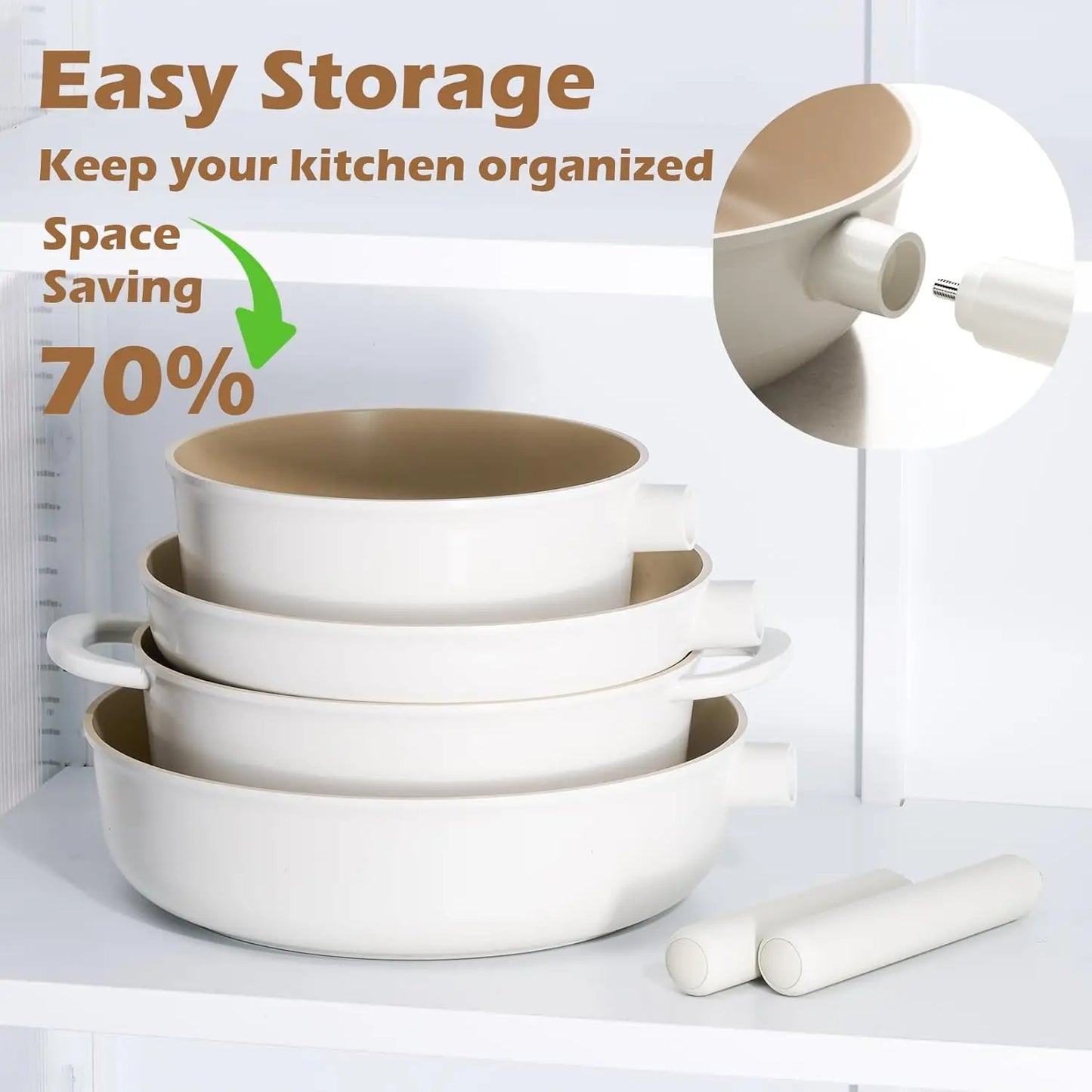 14Pcs Beige Ceramic Cookware Set  Pots and Pans Set Nonstick