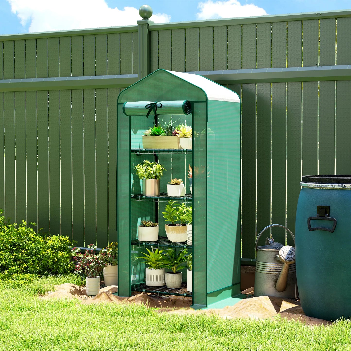 Outsunny 4 Tier Mini Greenhouse with Screen Roof Portable