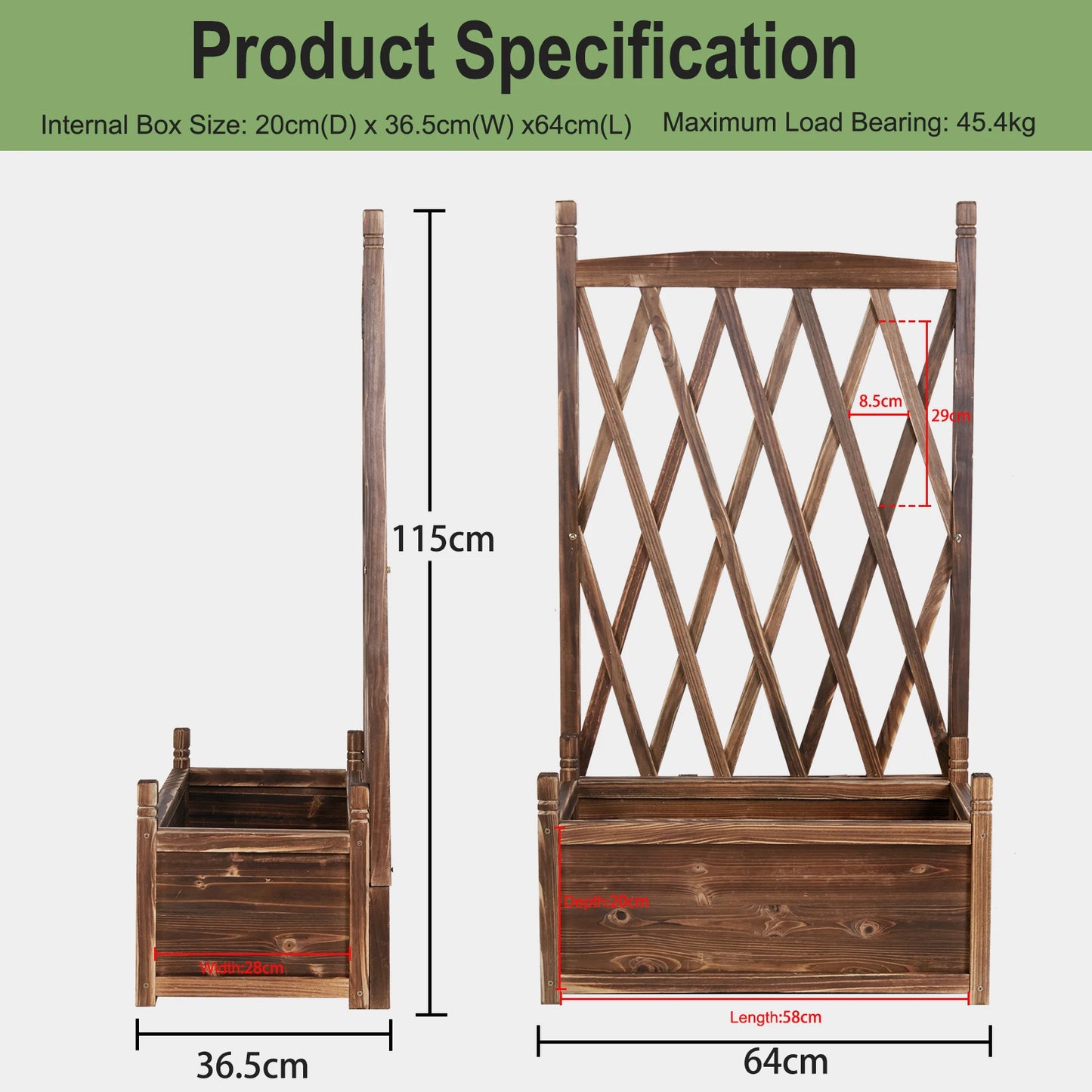 Wooden Raised Plant Vegetable Bed Garden Elevated Planter Box with Trellis for Growing Fresh Herbs Flowers