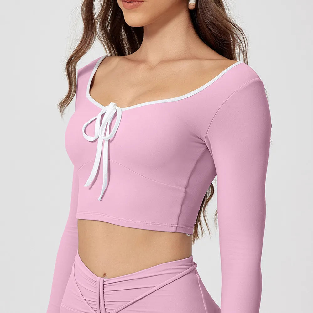 1/2Pcs Pad Crop Top Long Sleeve Gym Women Workout Set