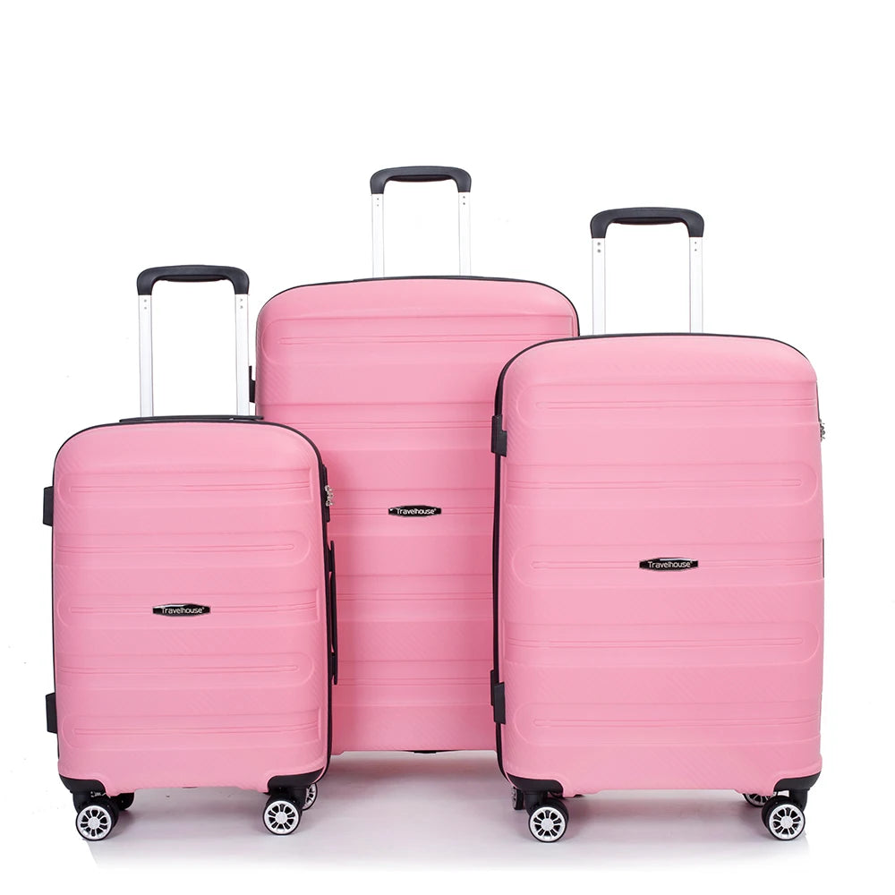 Travelhouse hardshell 3 Piece Set, PP Hard Wheel Suitcase Set with Spinner Wheels, TSA Lock, 20“24”28“