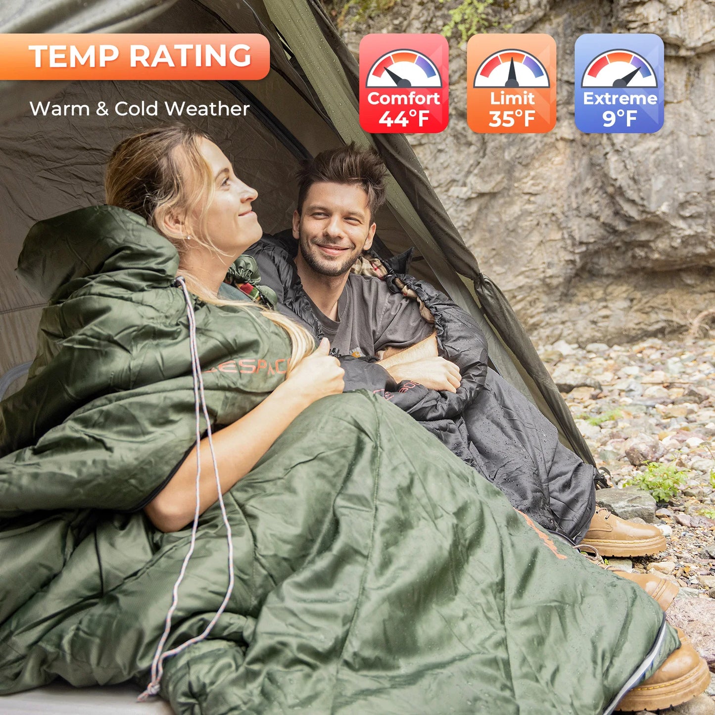 KingCamp Flannel Sleeping Bag for Camping, Stretchable Polyester-cotton