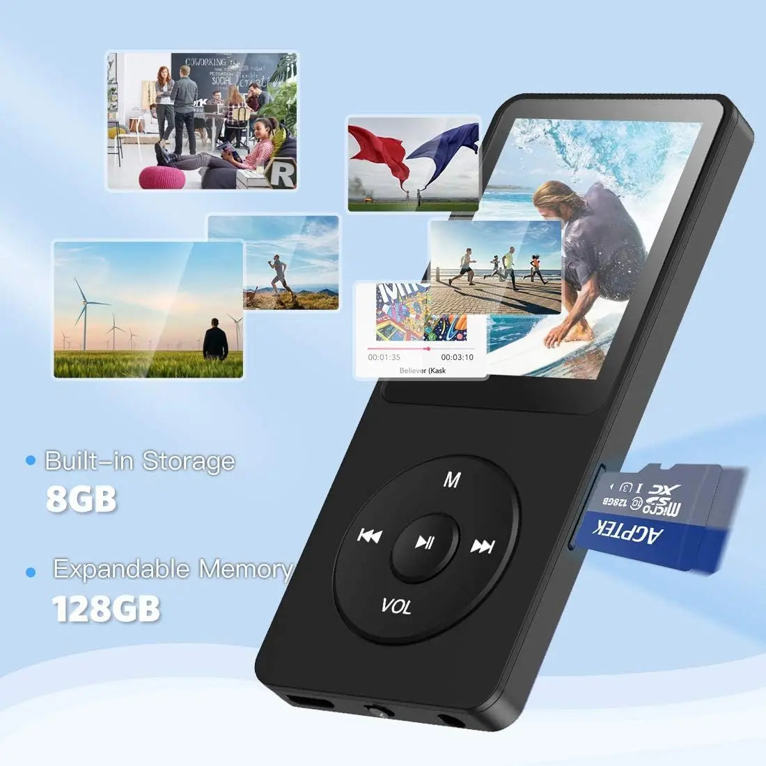 MP3 Music Player 16GB Portable Sport Walkman with 1.8 Inch Screen Support FM Radio E-Book Clock Recorder  MP4 Compact