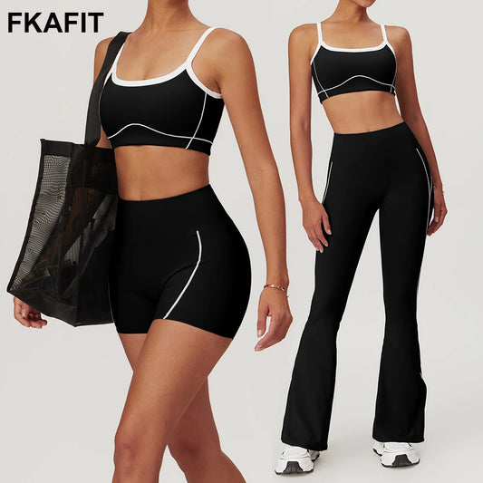 Yoga Set Women Sport Bra Gym Workout Legging High Waist Flare Pant