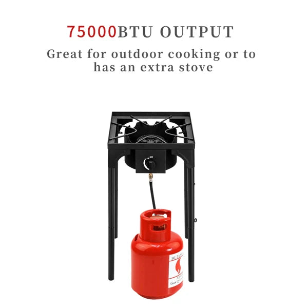 Outdoor Camp Stove High Pressure Propane Gas Cooker Portable Cast Iron Burner 75000 BTU