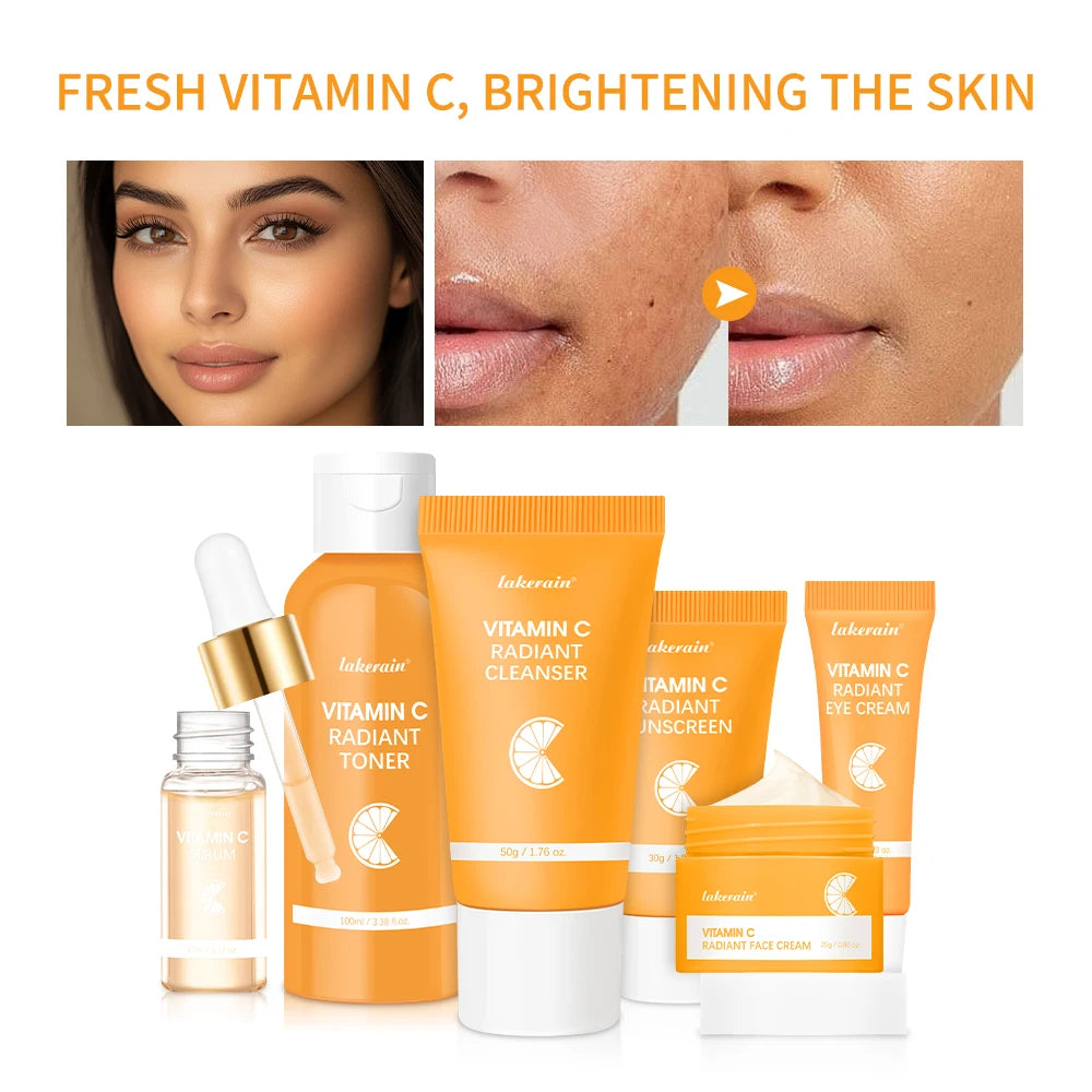 6pcs/set Vitamin C Skin Care Set  Face Cream Moisturizing Anti Wrinkles Face Care Kit Gift Box