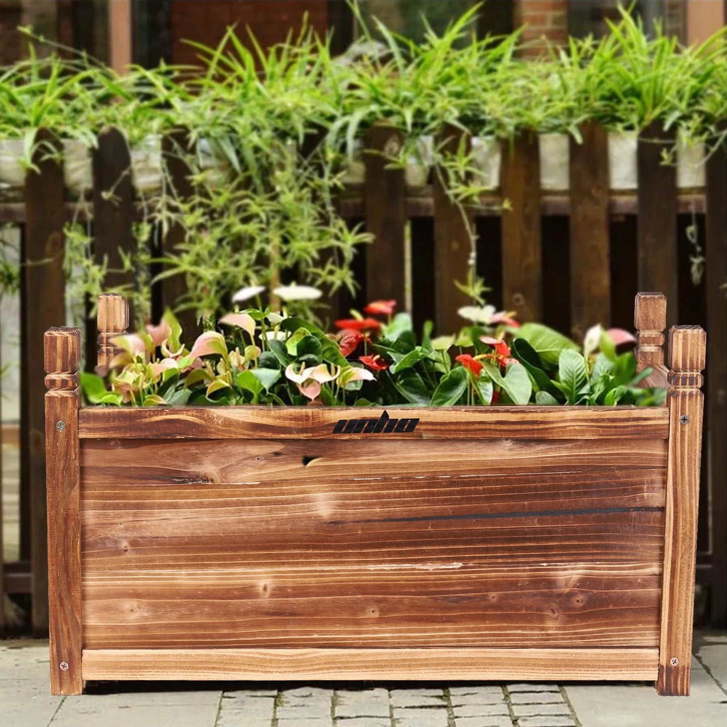 Wood Planter Box Outdoor Raised Planter Beds Large Patio Containers for Flowers Vegetables