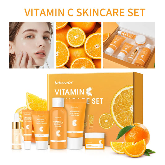 6pcs/set Vitamin C Skin Care Set  Face Cream Moisturizing Anti Wrinkles Face Care Kit Gift Box