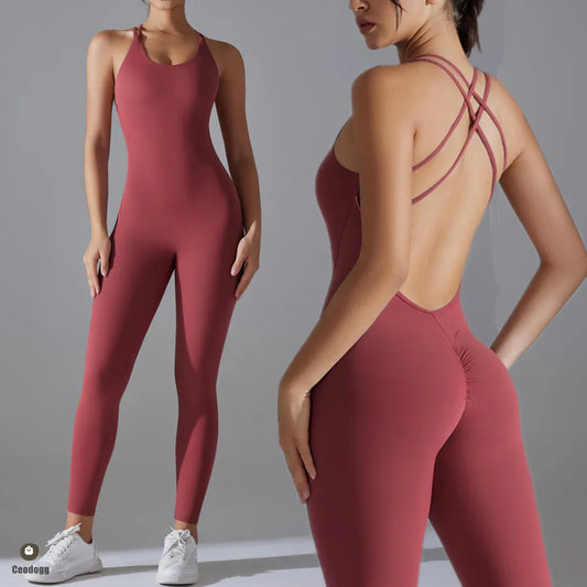 Plus Size S-XL Back V Bodysuits Women Gym Rompers Active Wear