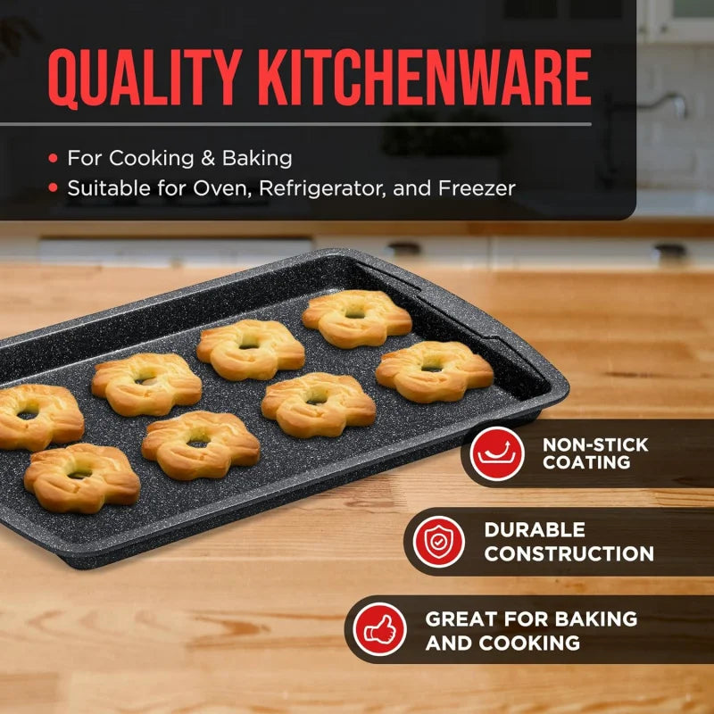 Gray Marble 3 Piece Set Cookie Sheet  - Non-Stick, Stackable Baking Pans