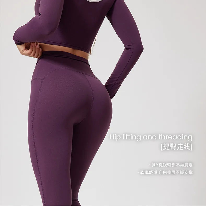 1/2Pcs Pad Crop Top Long Sleeve Gym Women Workout Set