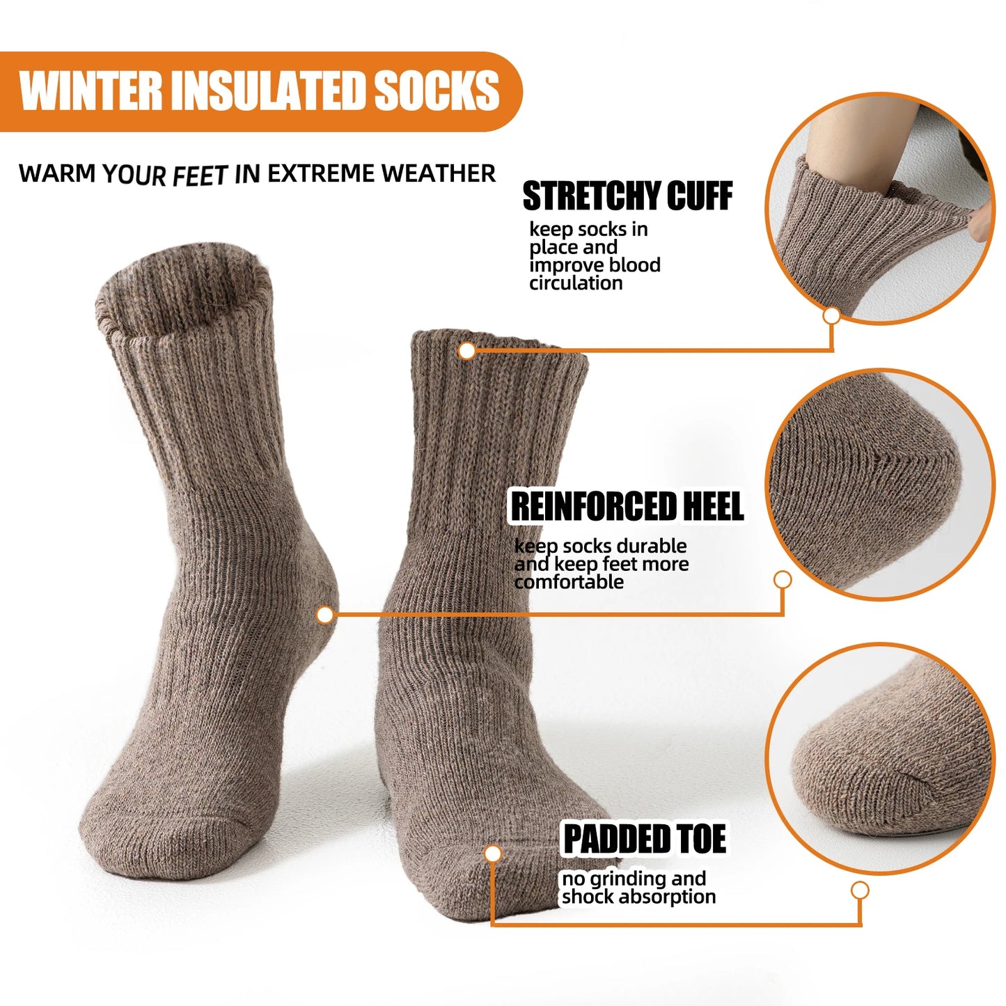 3 Pairs of Merino Wool Warm Winter Socks