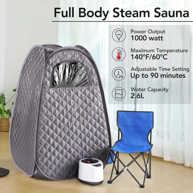 Single Person Sauna,-- Sauna Tent, Steamer 2.6L 1000W Steam Generator, 90 Minute Timer