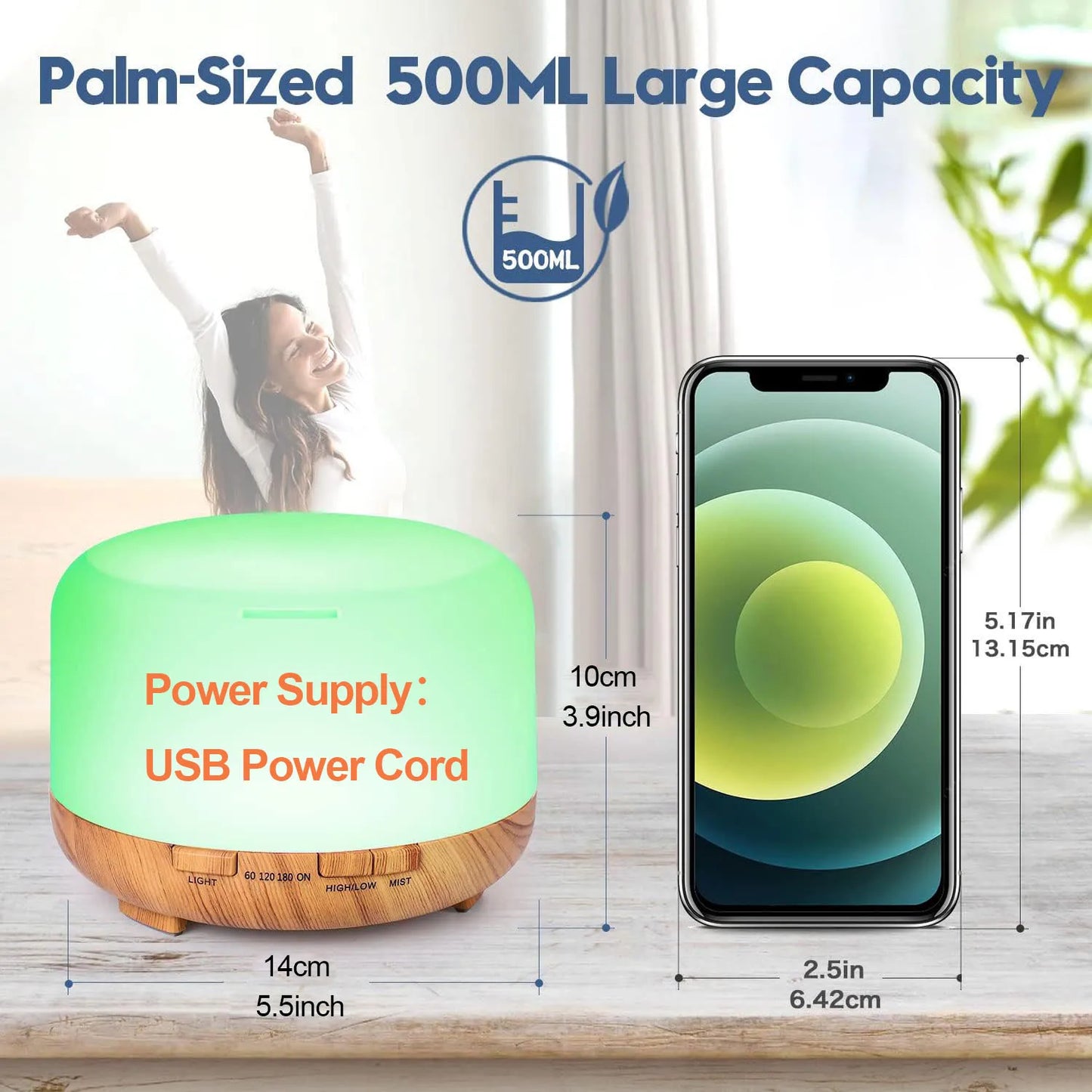 500ML Aromatherapy Oil Diffuser Essential Oil Aroma Diffuser Humidifier for Home Office