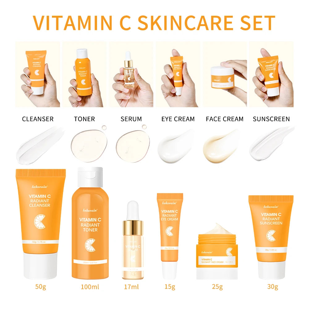 6pcs/set Vitamin C Skin Care Set  Face Cream Moisturizing Anti Wrinkles Face Care Kit Gift Box