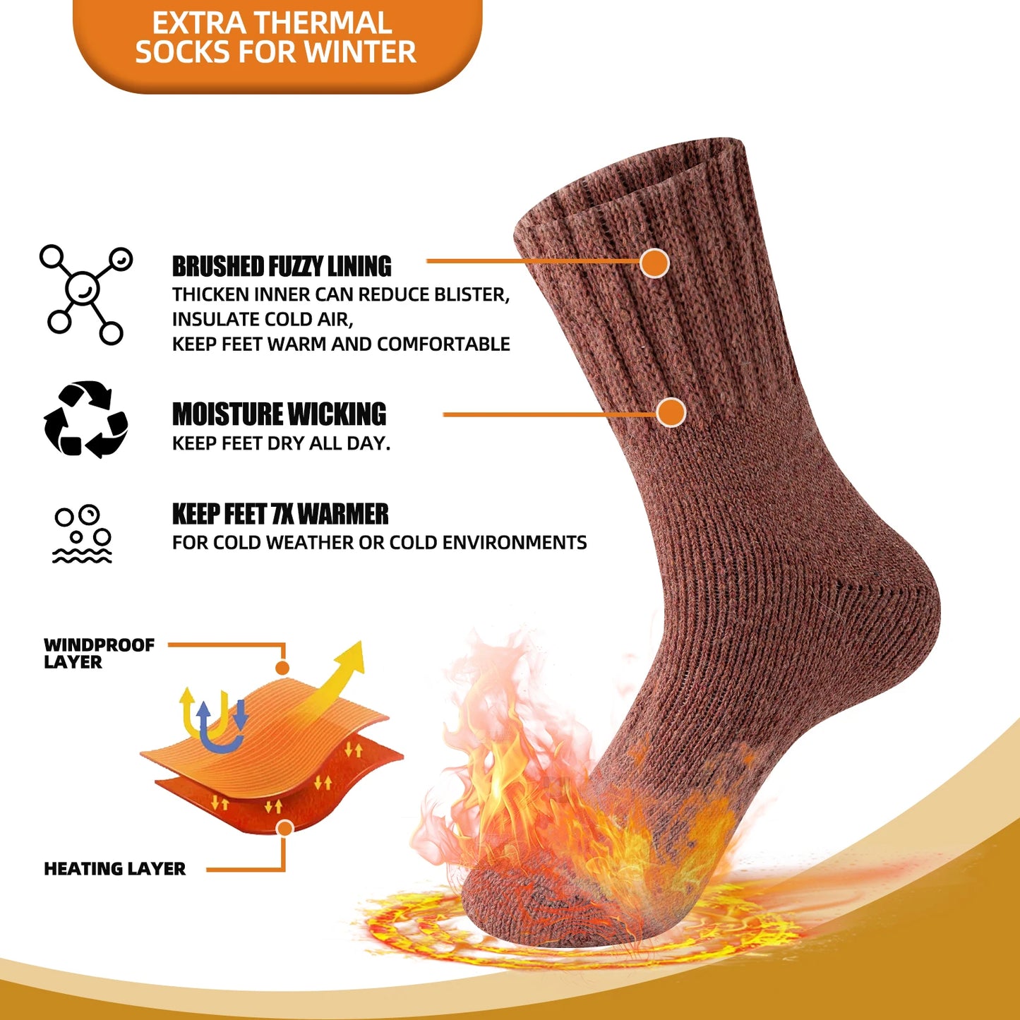 3 Pairs of Merino Wool Warm Winter Socks