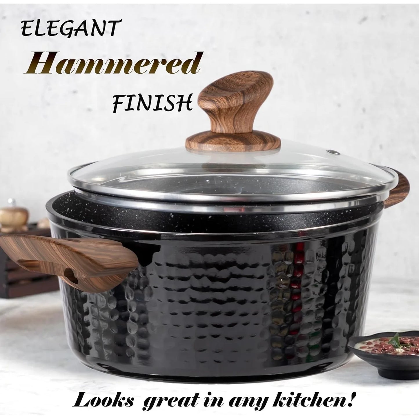 Pots and Pans Set Non Stick - 15 Pcs Black Cookware Set