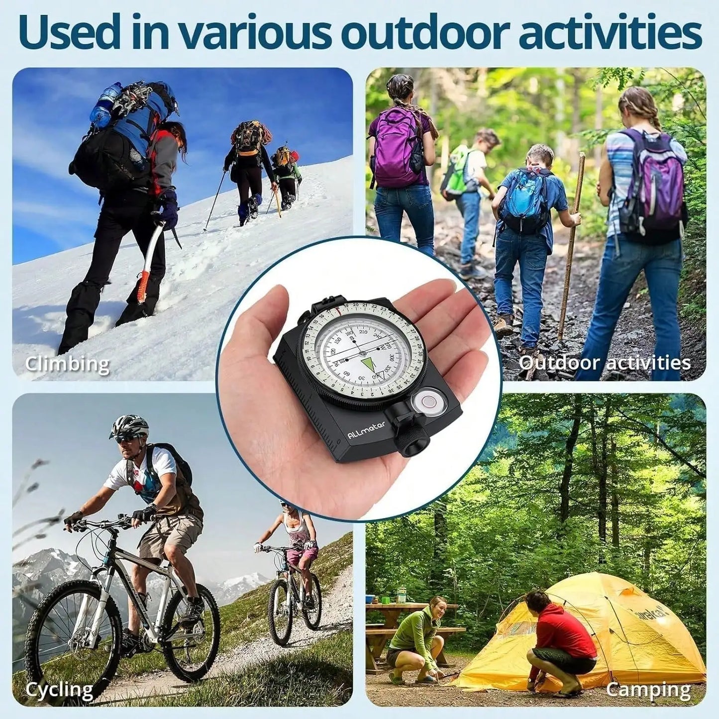 Multifunction Compass Waterproof  Outdoor Handheld  Metal Sighting with Bubble Level