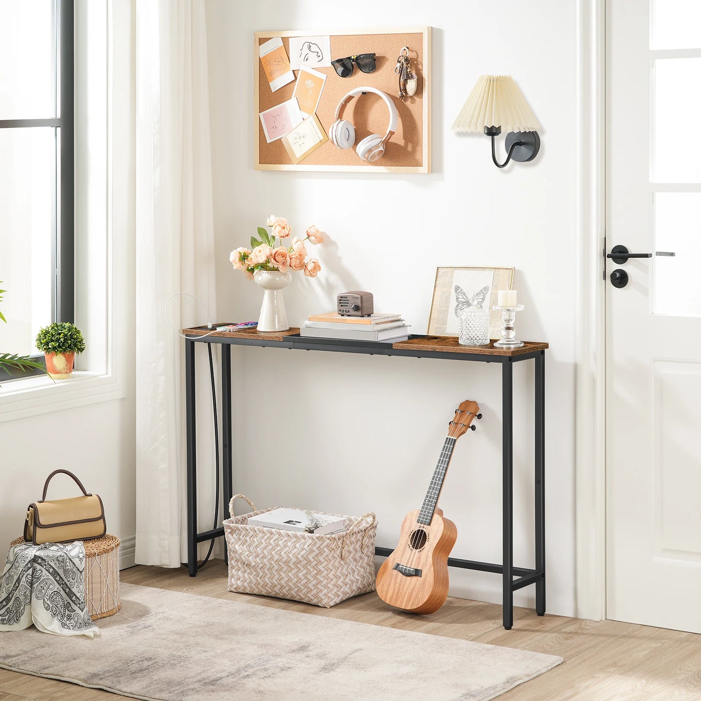 Narrow Console Table with Power Outlets for Living Room