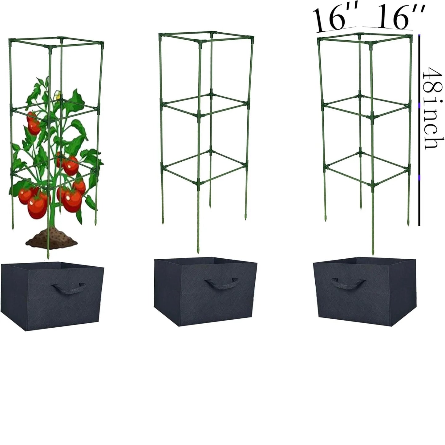 3 Pack Tomato Cages with Grow Bags, Tomato Planter, 48 Inch