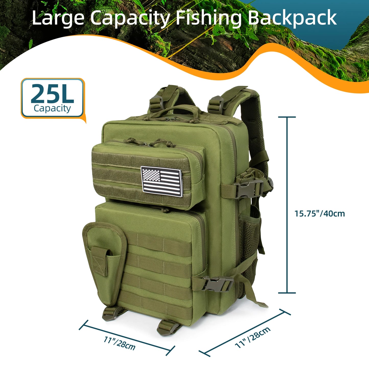 25L Fishing Hunting Bag Tactical Backpack Men's Travel Bag