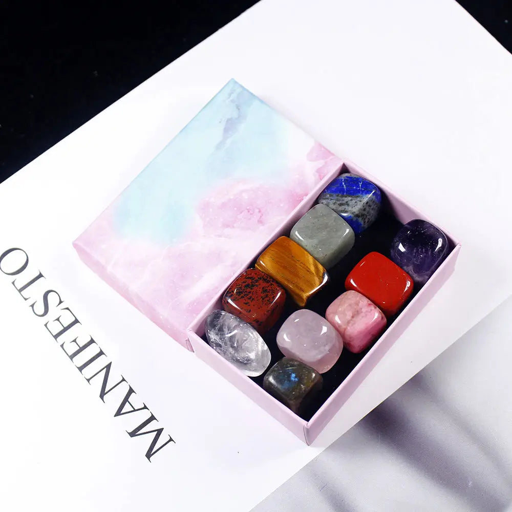 10Pcs Natural Chakra Healing Crystal Polished Tumbled Stone Set