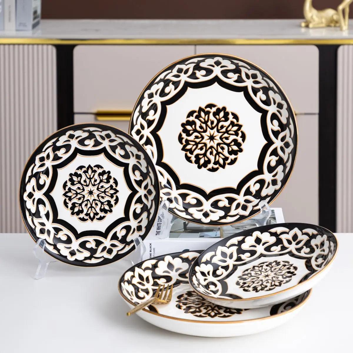 Dinnerware Set for 4-8, Handmade Reactive Glaze Dishes